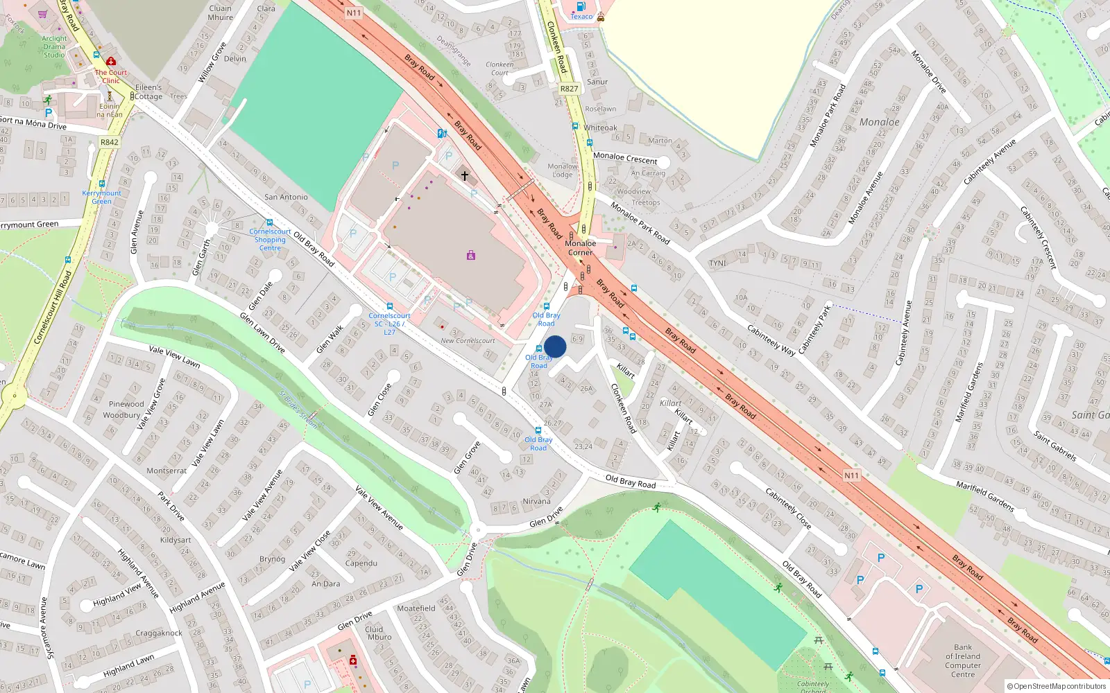 Overhead map showing the location of 19 Monaloe Court, Blackrock