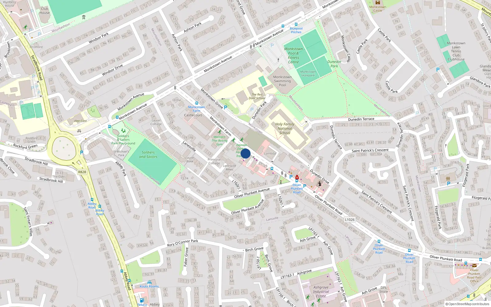 Overhead map showing the location of 19 Monkstown Farm, Dun Laoghaire, Dublin