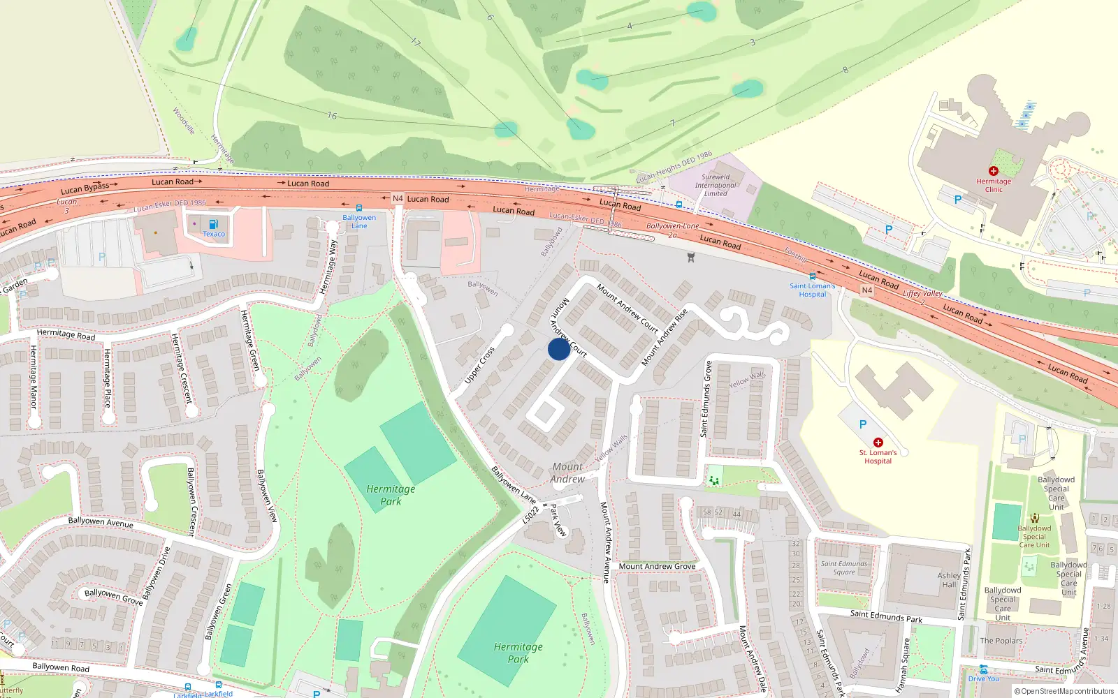 Overhead map showing the location of 19 Mount Andrew Court, Lucan