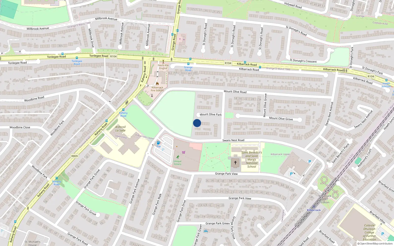 Overhead map showing the location of 19 Mount Olive Park, Kilbarrack, Dublin 5