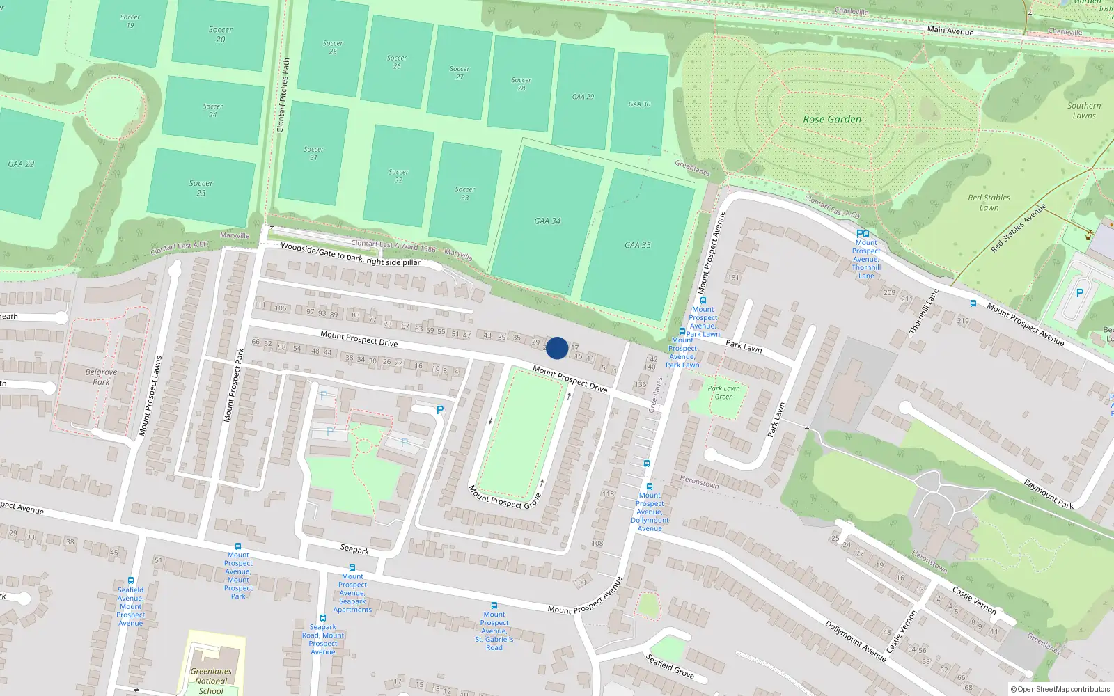 Overhead map showing the location of 19 Mount Prospect Drive, Dublin 3