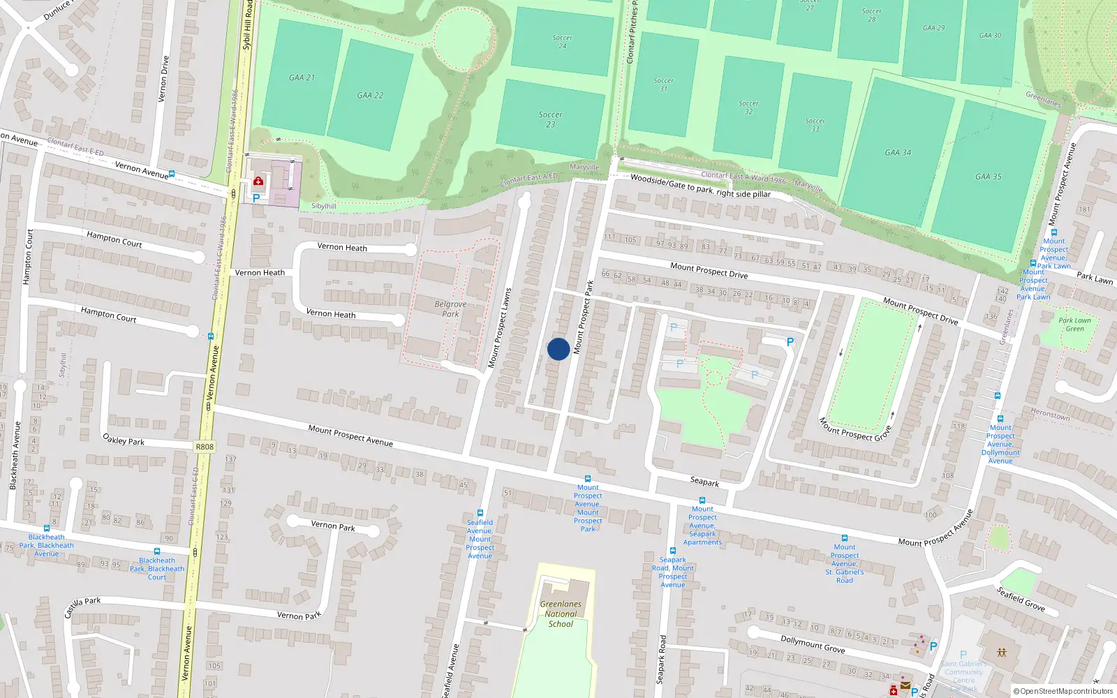 Overhead map showing the location of 19 Mount Prospect Park, Dublin 3