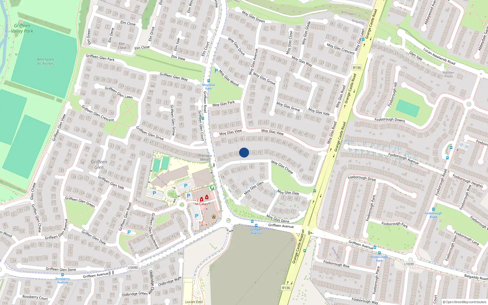Overhead map showing the location of 19 Moy Glas Chase, Lucan