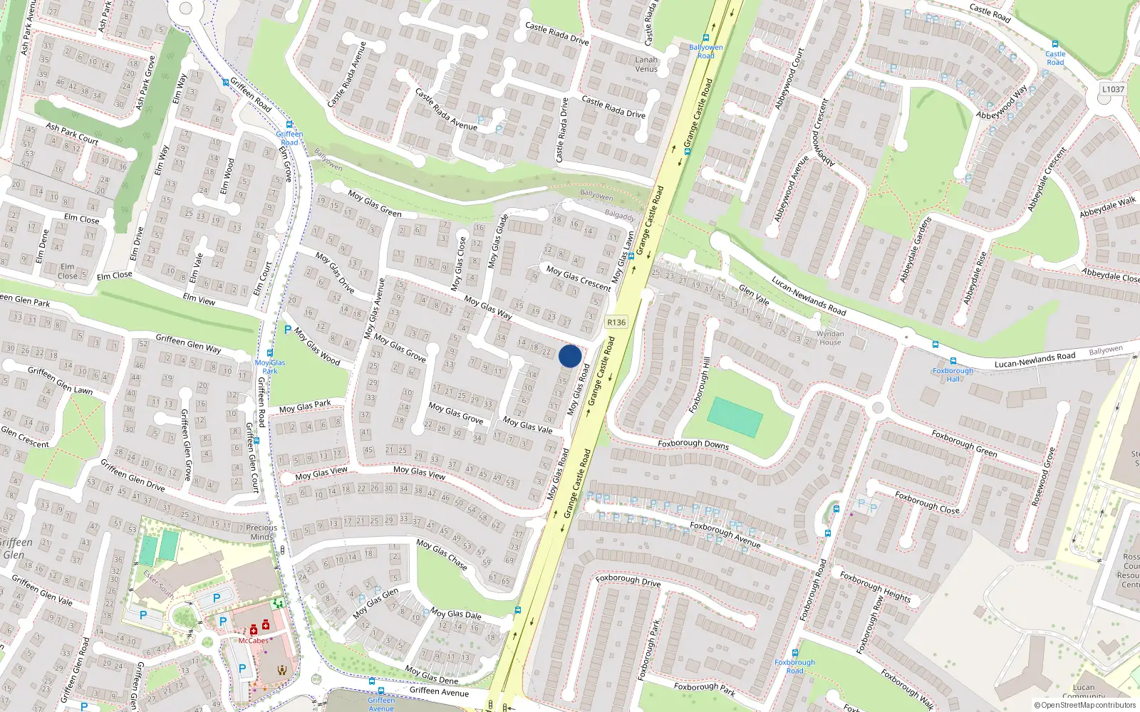 Overhead map showing the location of 19 Moy Glas Road, Lucan