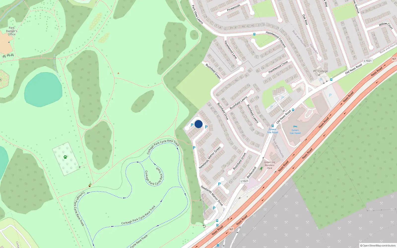 Overhead map showing the location of 19 Newlands Manor Park, Dublin
