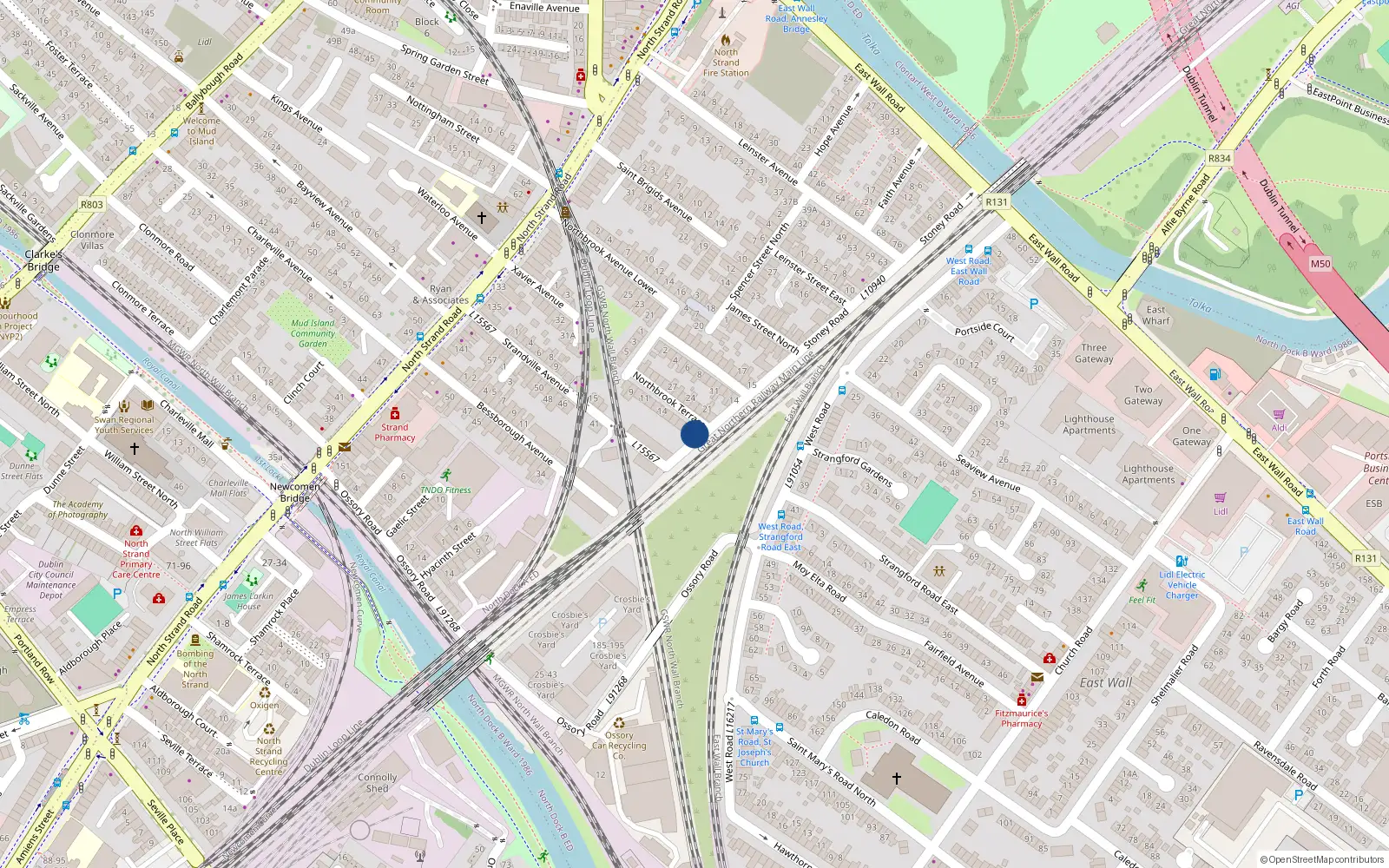 Overhead map showing the location of 19 Northbrook Terrace, North Strand