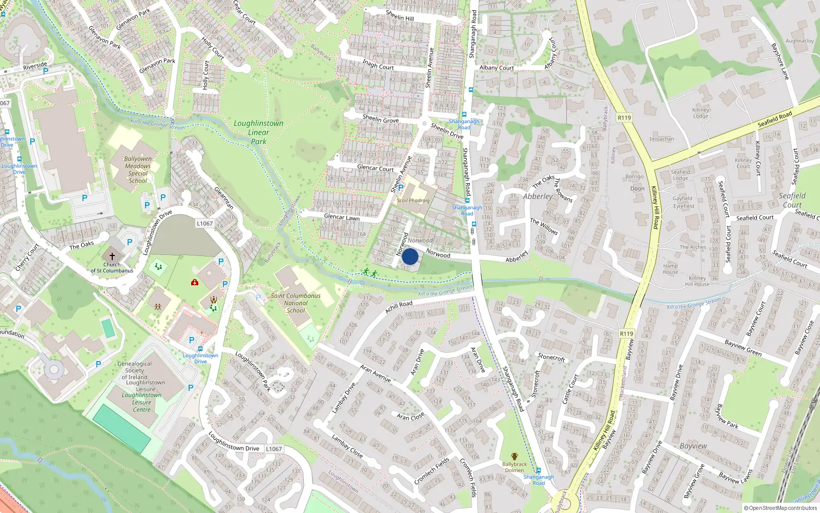 Overhead map showing the location of 19 Norwood, Ballybrack