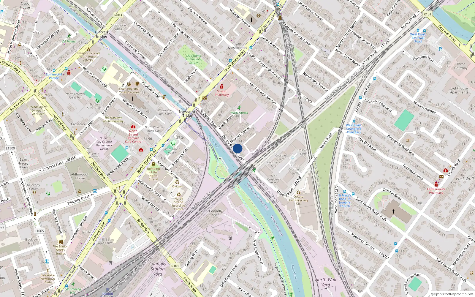 Overhead map showing the location of 19 Ossory Road, North Strand, Dublin 3