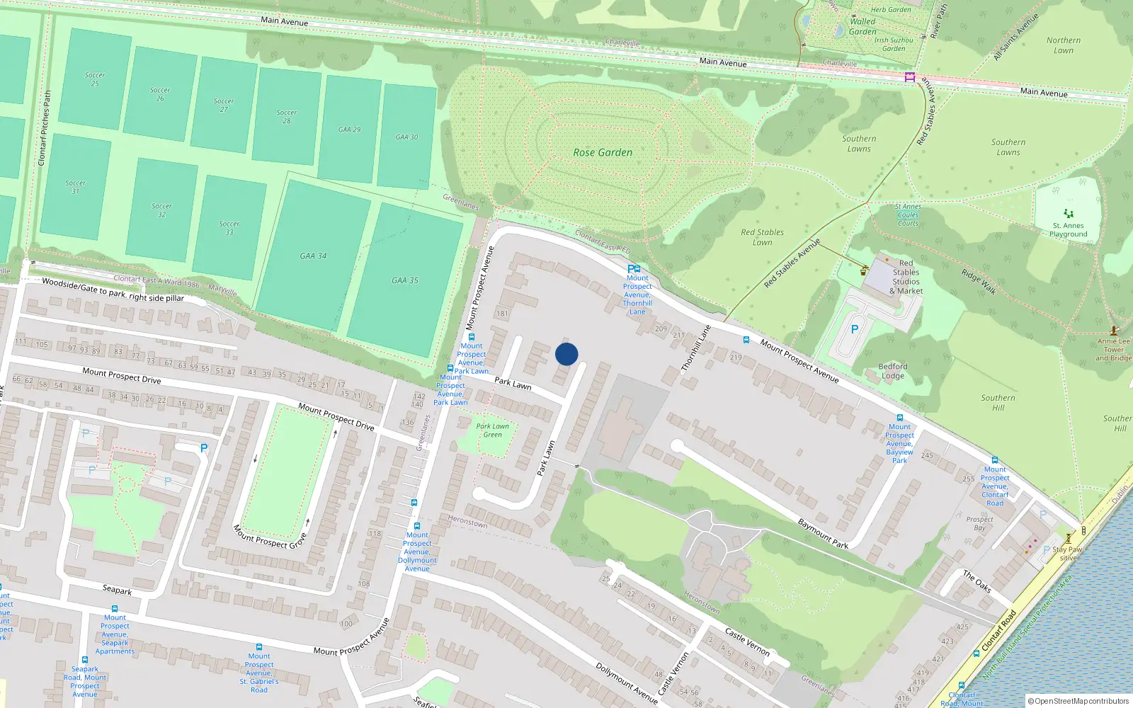 Overhead map showing the location of 19 Park Lawn, Dublin 3