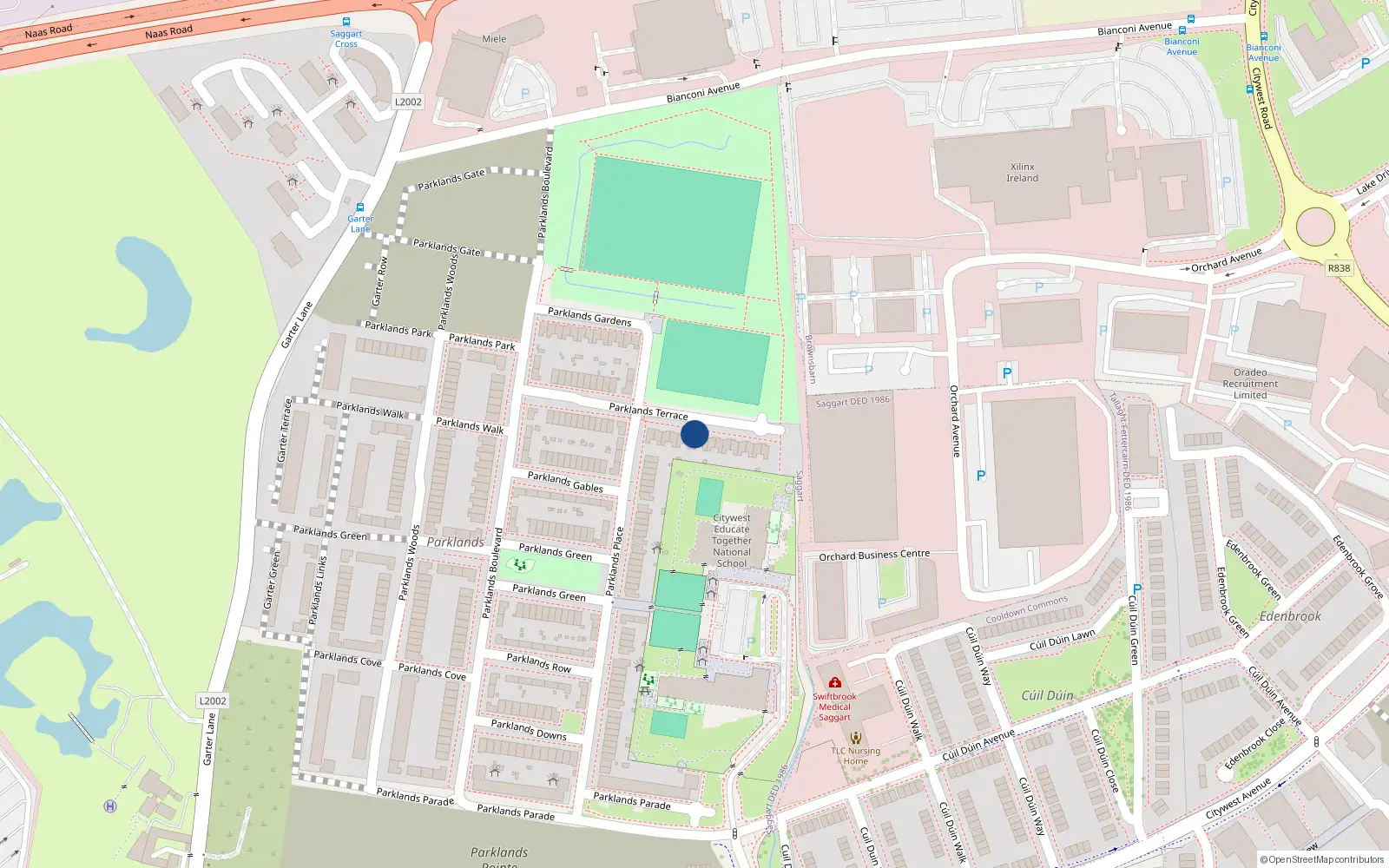 Overhead map showing the location of 19 Parklands Terrace, Saggart
