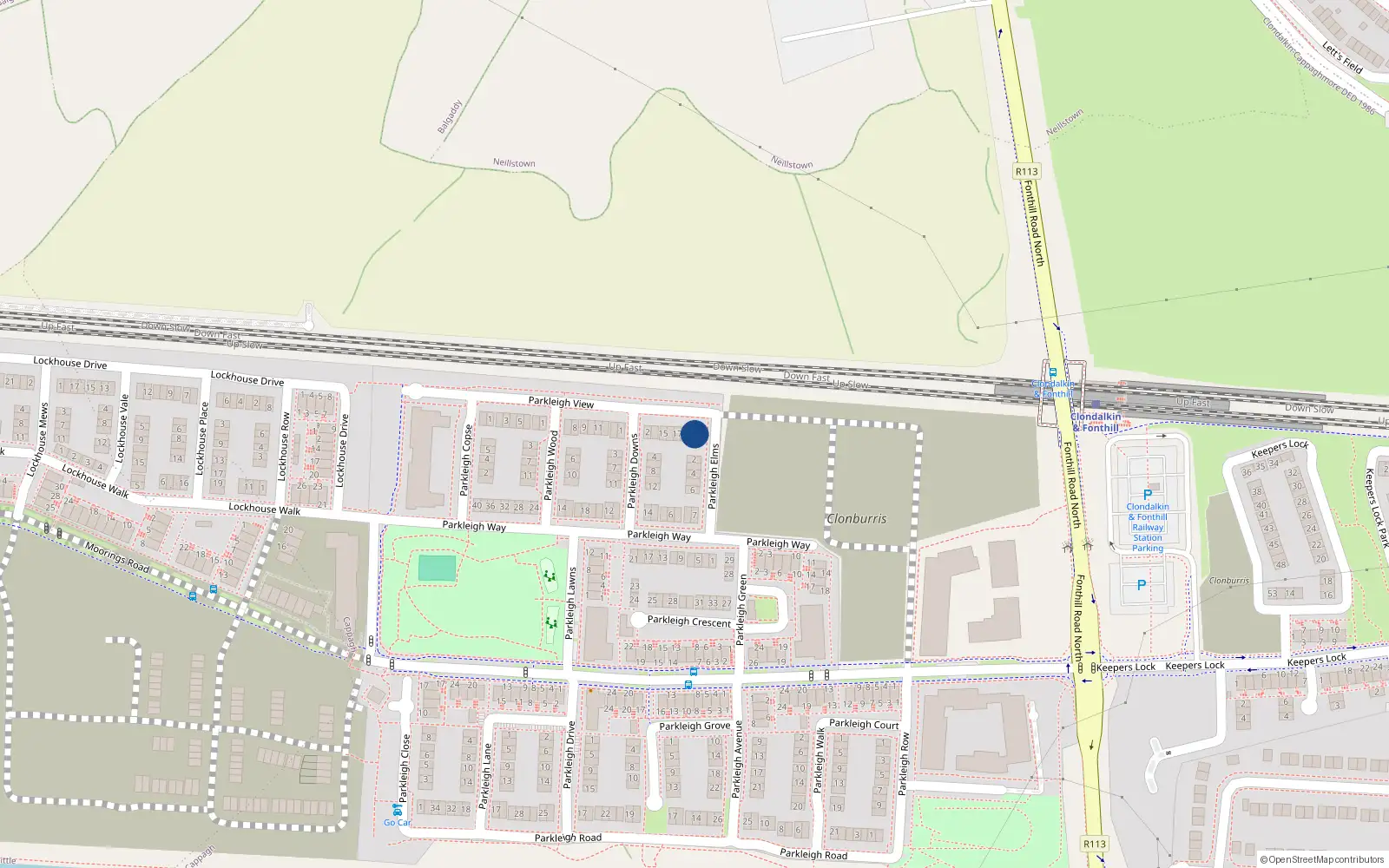 Overhead map showing the location of 19 Parkleigh View, Dublin 22