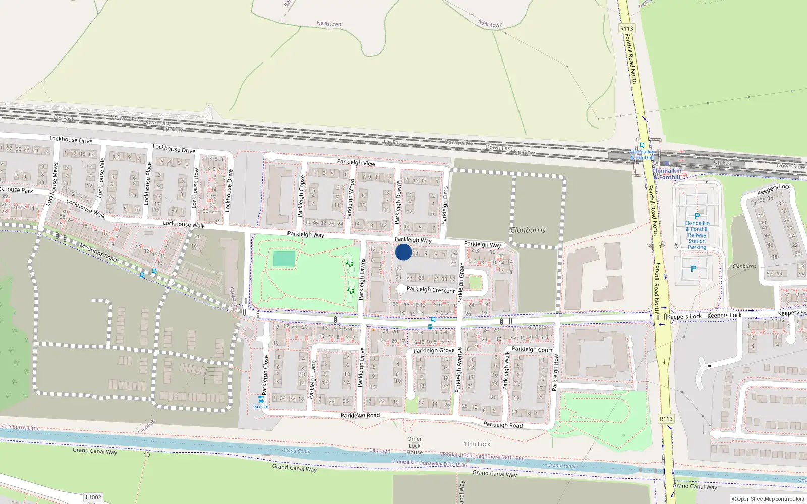 Overhead map showing the location of 19 Parkleigh Way, Dublin 22