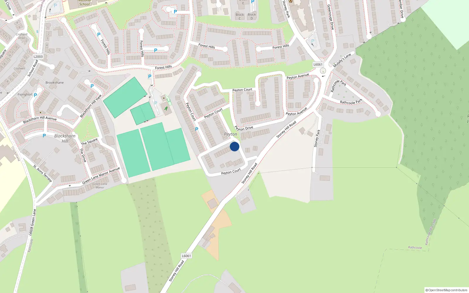 Overhead map showing the location of 19 Peyton Square, Rathcoole