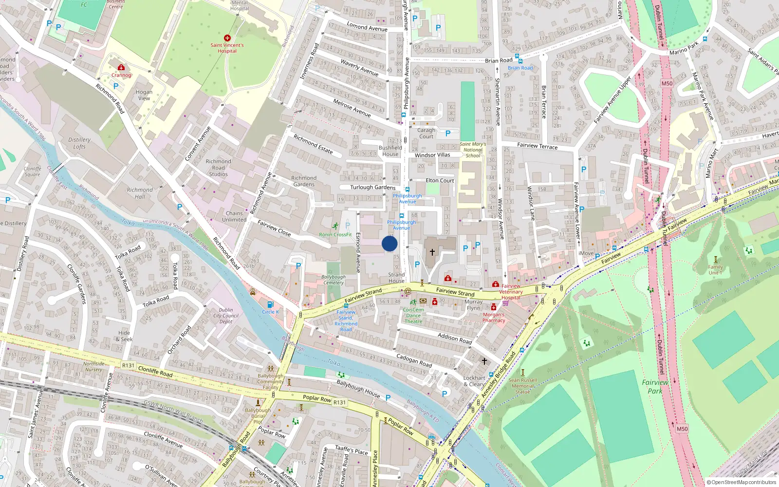 Overhead map showing the location of 19 Philipsburgh Avenue, Fairview, Dublin 3