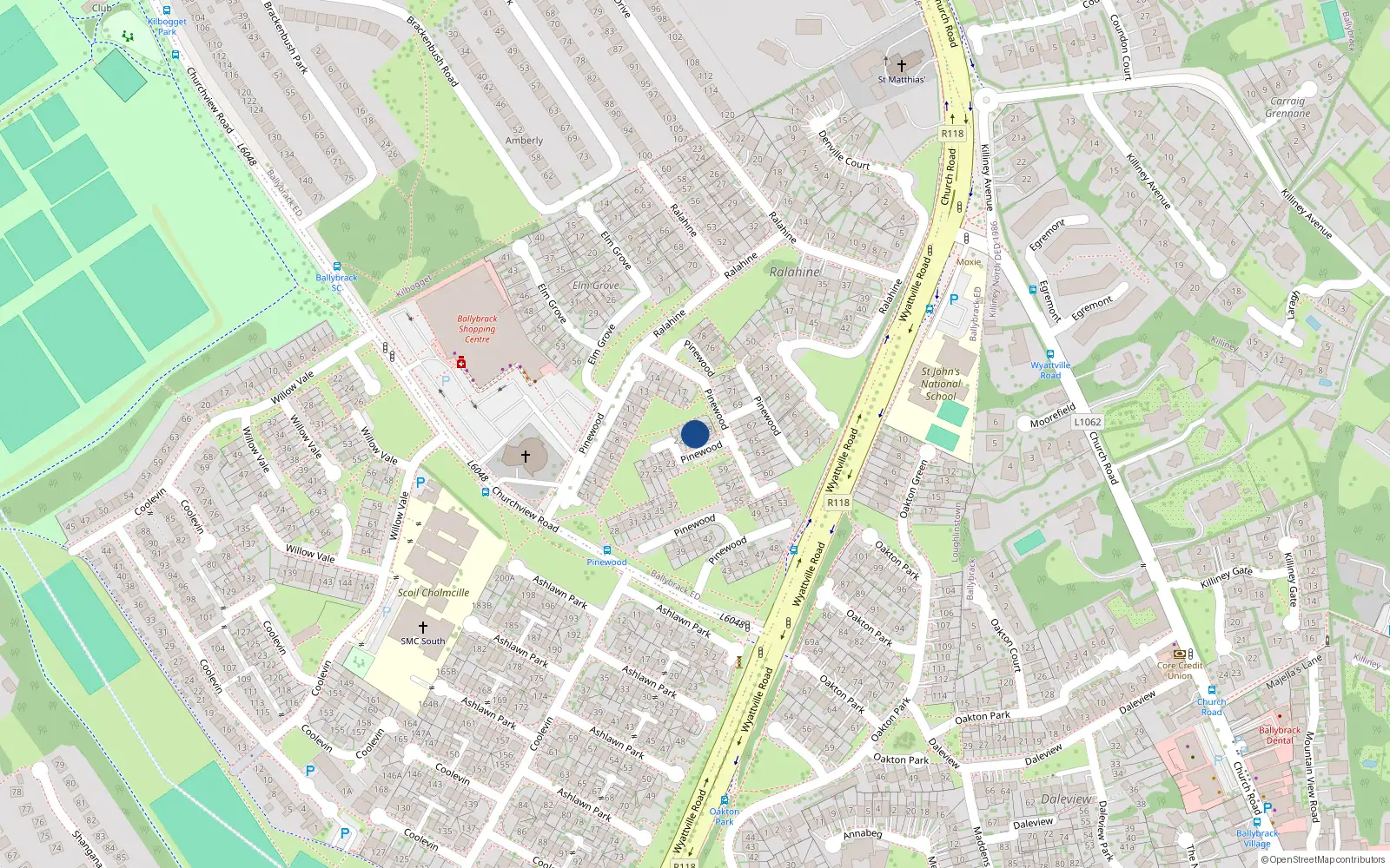 Overhead map showing the location of 19, 19 Pinewood, Ballybrack