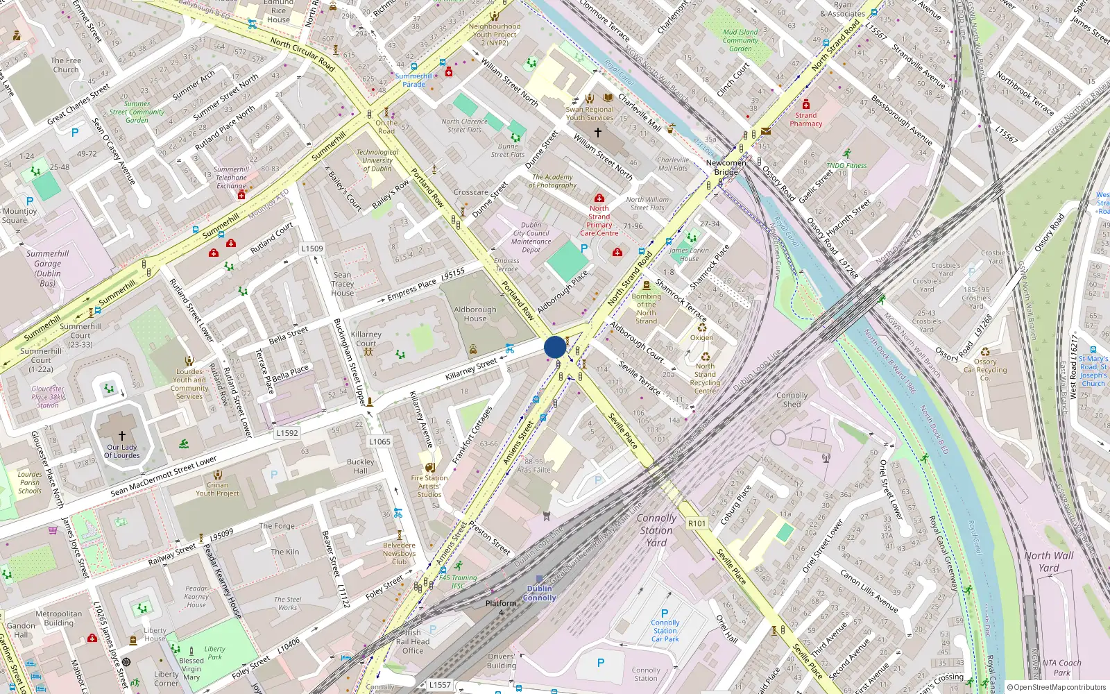 Overhead map showing the location of 19 Portland Row, North Strand