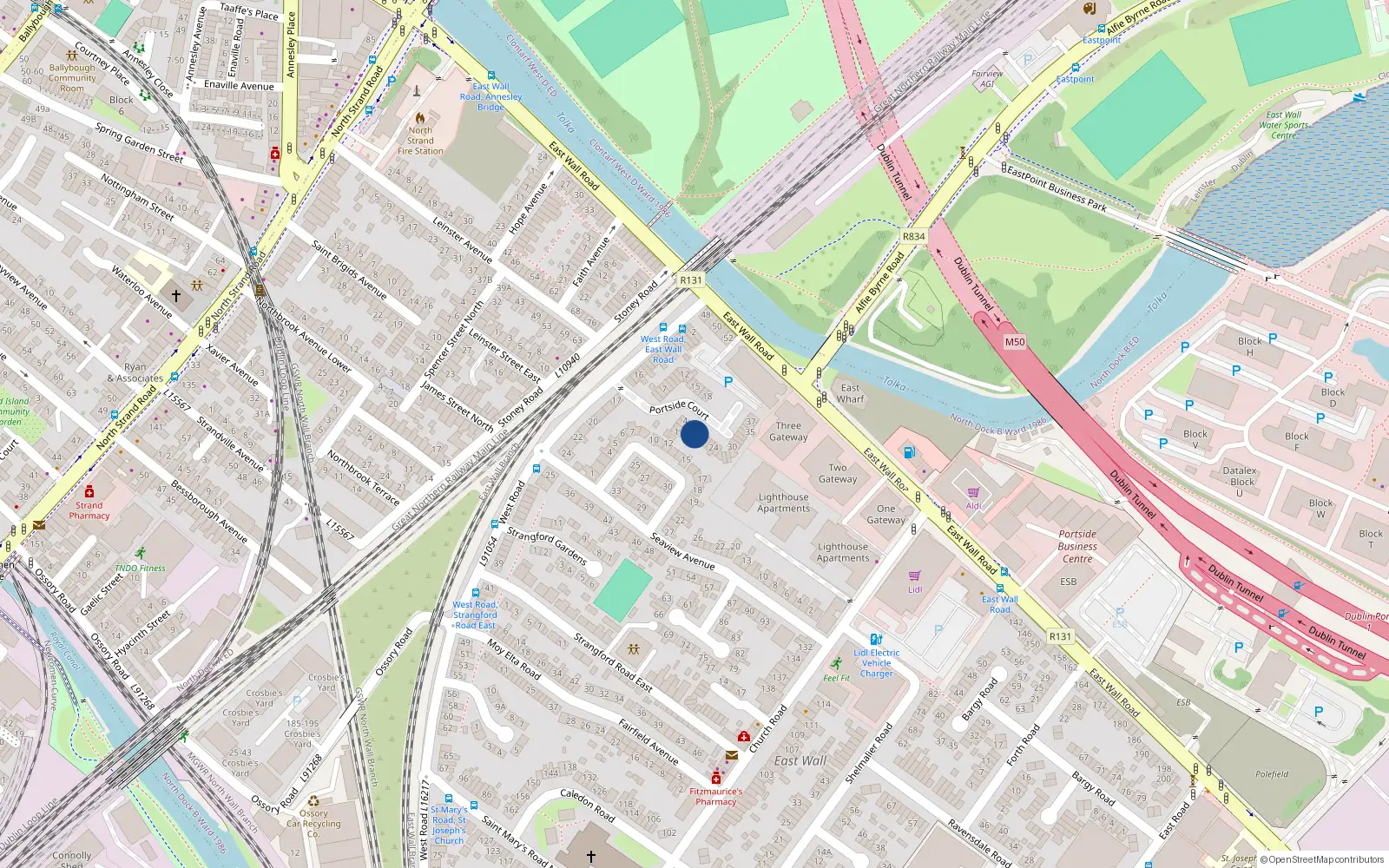 Overhead map showing the location of 19 Portside Court, East Wall, Dublin 3
