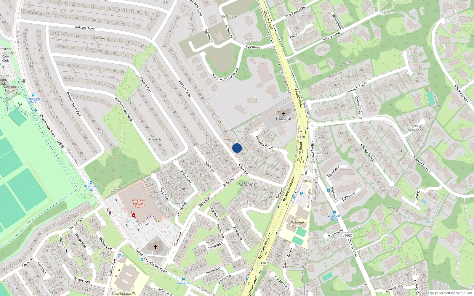 Overhead map showing the location of 19 Ralahine, Church Road, Ballybrack
