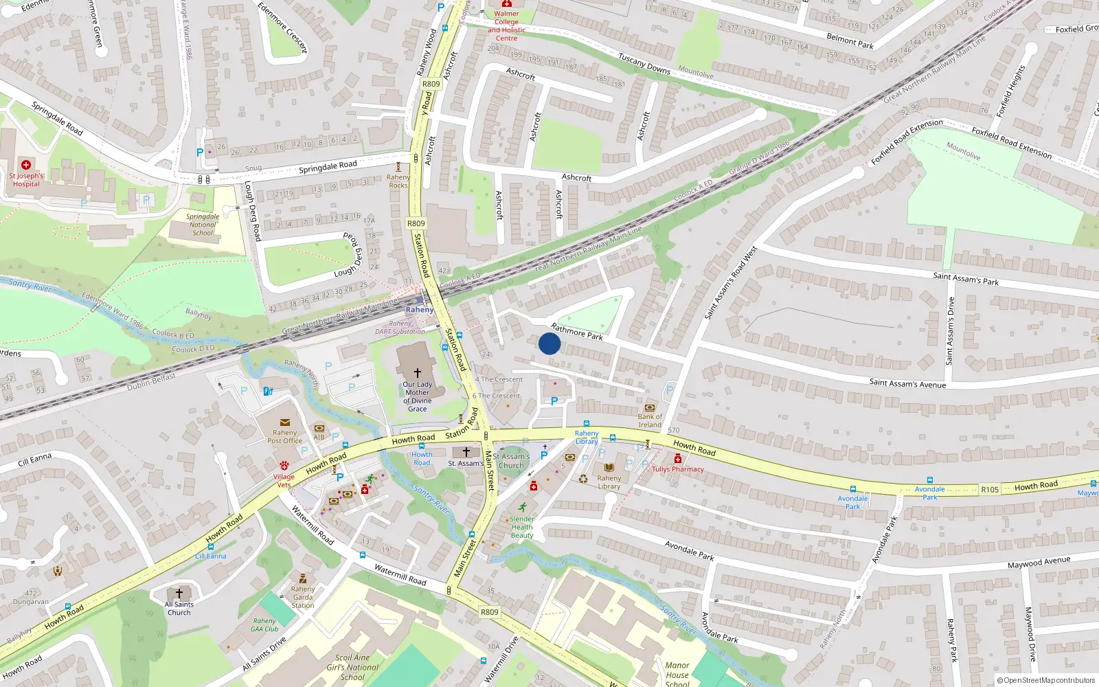 Overhead map showing the location of 19 Rathmore Park, Dublin 5