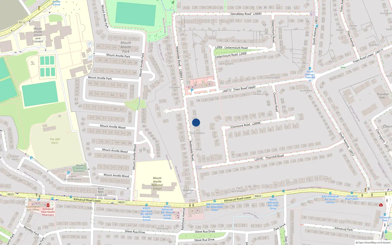 Overhead map showing the location of 19 Redesdale Road, Blackrock