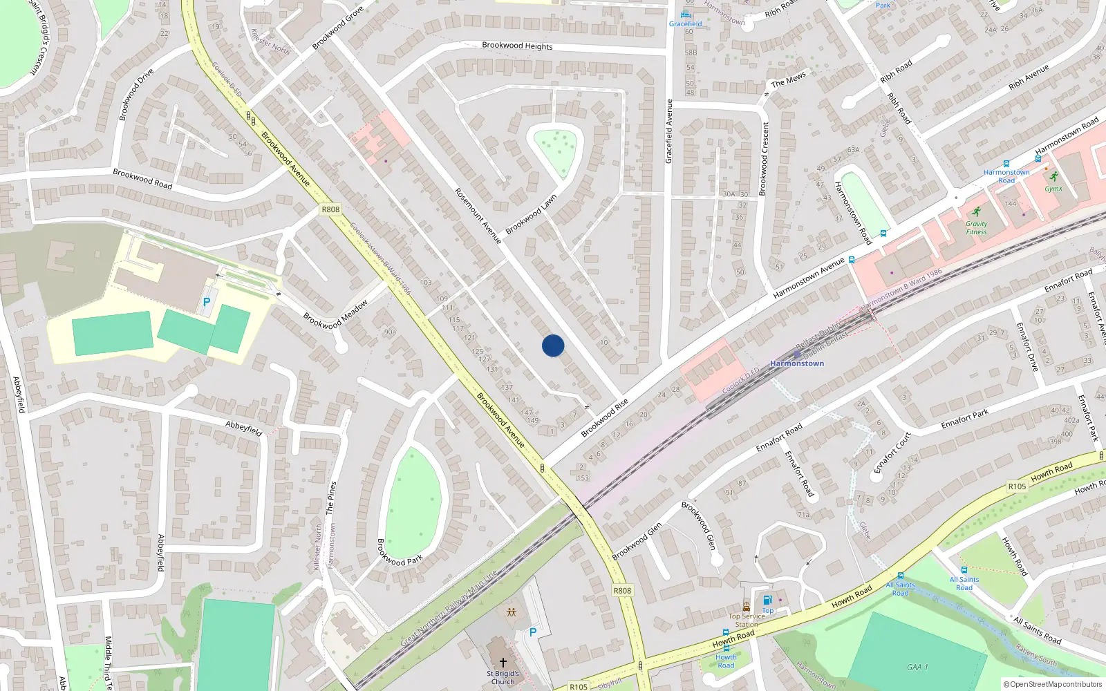 Overhead map showing the location of 19 Rosemount Avenue, Dublin 5