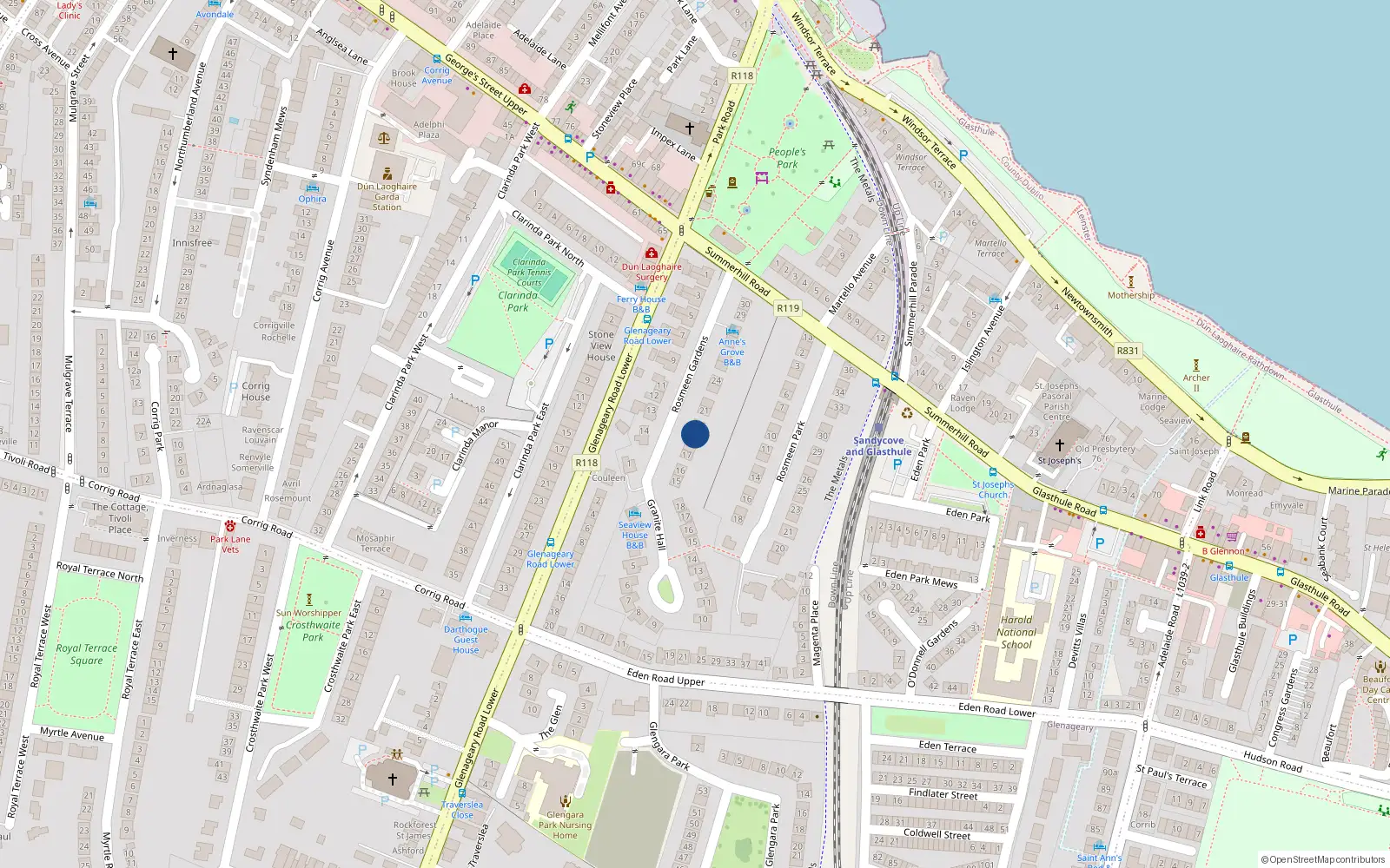 Overhead map showing the location of 19 Rosmeen Gardens, Dublin