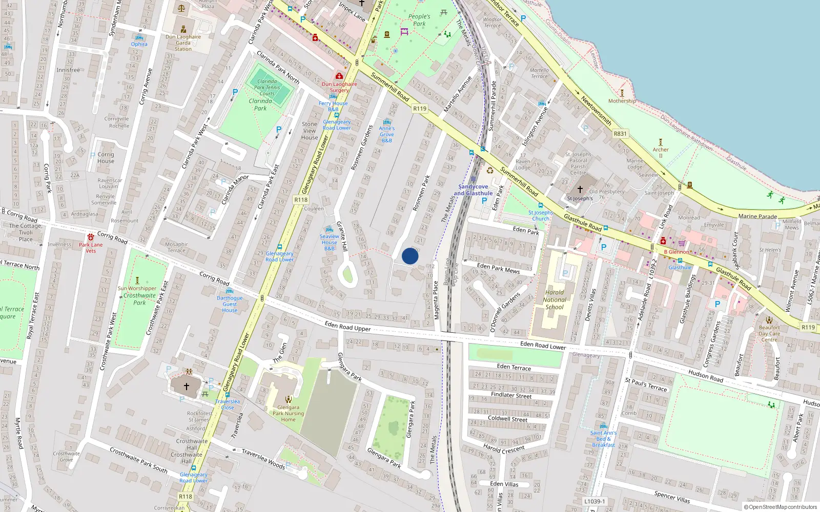 Overhead map showing the location of 19 Rosmeen Park, Dun Laoghaire, Co Dublin