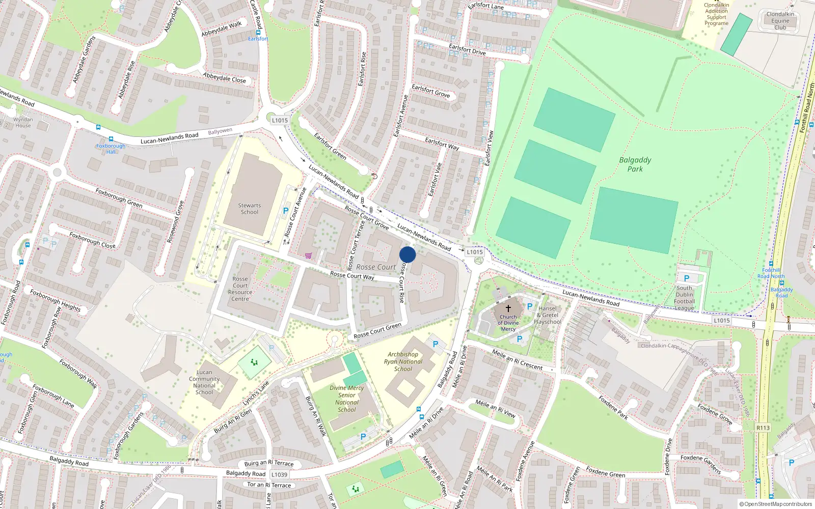 Overhead map showing the location of 19 Rosse Court Rise, Lucan