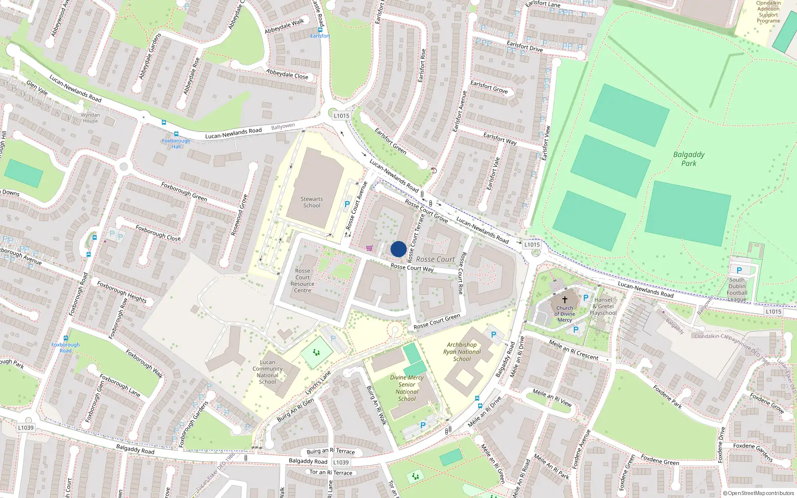 Overhead map showing the location of 19 Rosse Court Terrace, Lucan