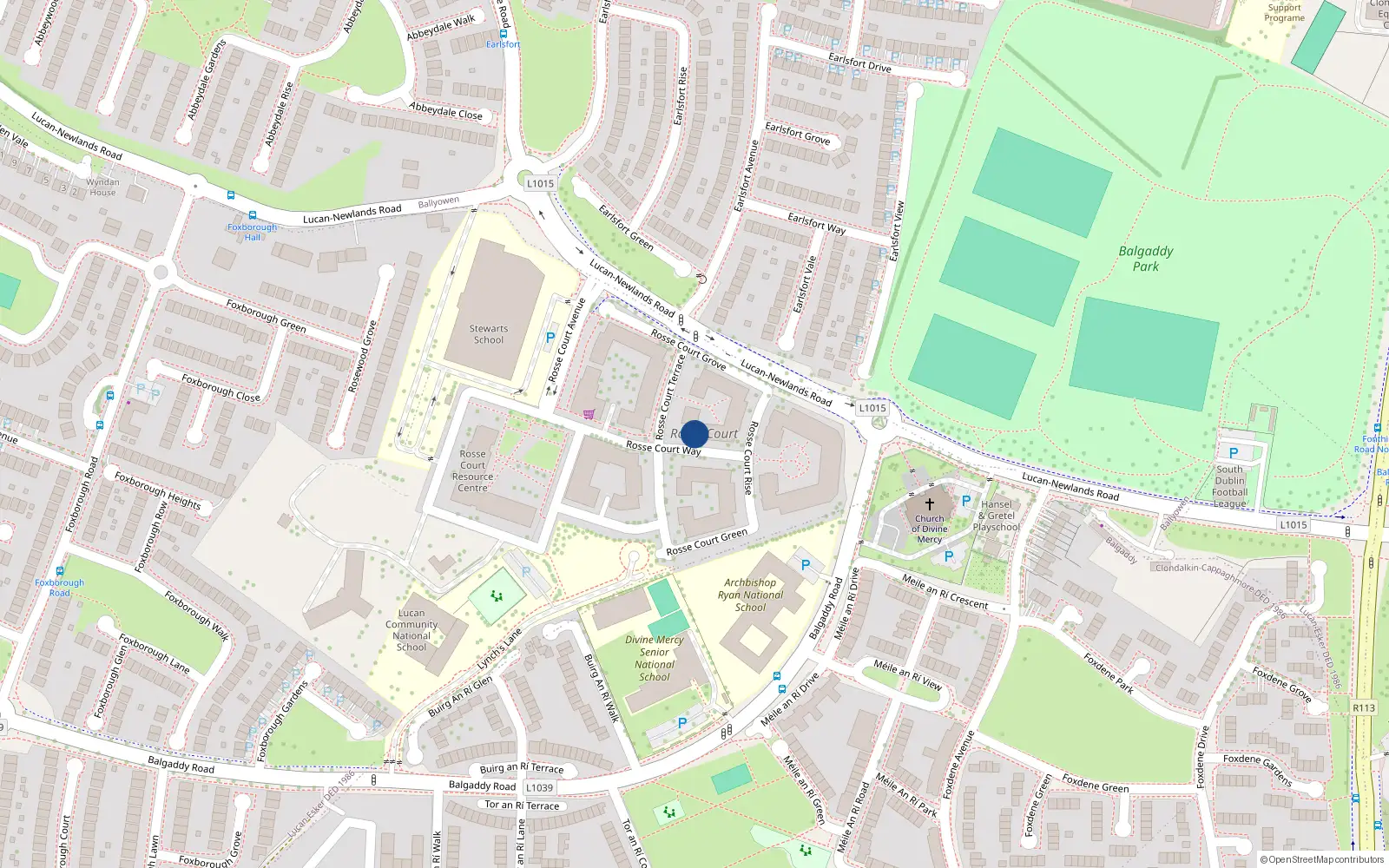 Overhead map showing the location of 19 Rosse Court Way, Lucan