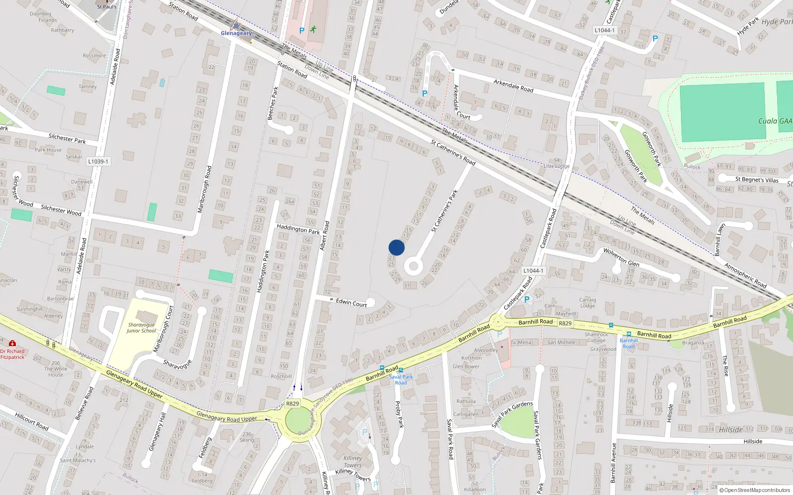 Overhead map showing the location of 19 Saint Catherine's Park, Co. Dublin