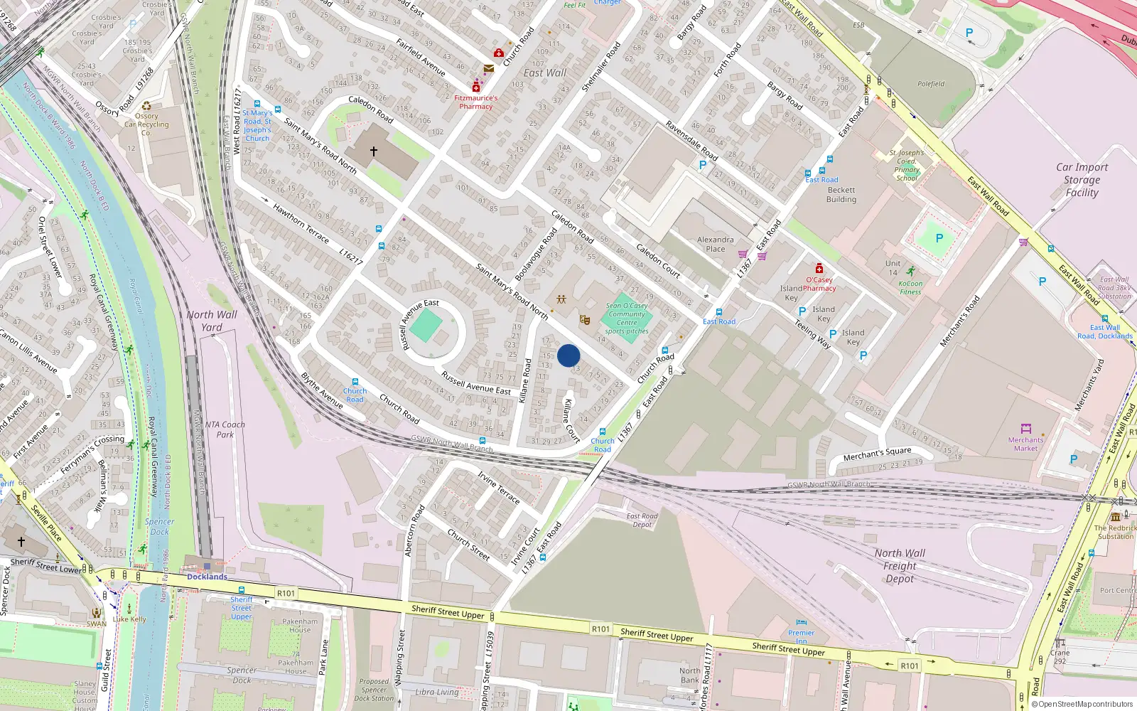 Overhead map showing the location of 19 Saint Mary's Road, North