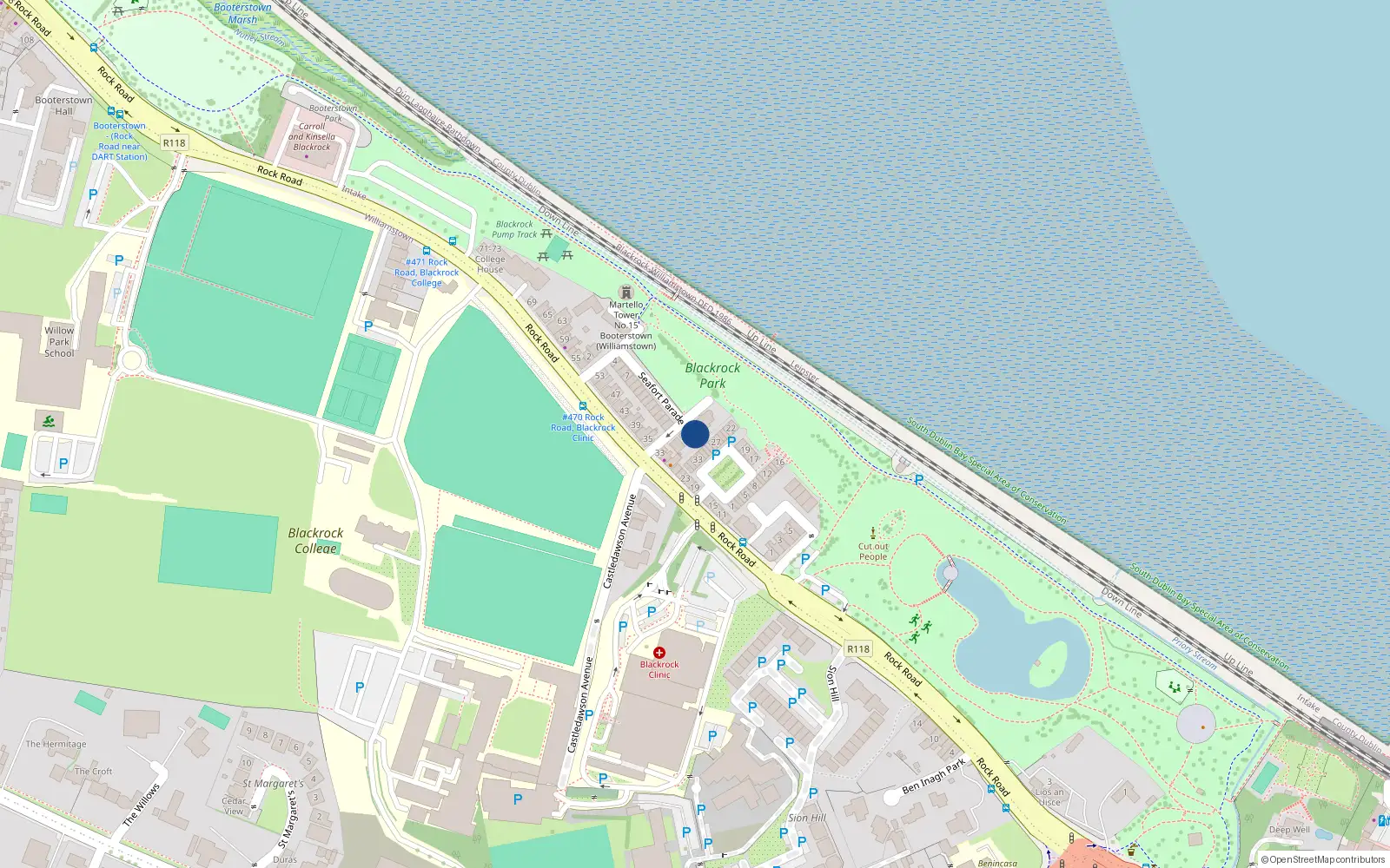 Overhead map showing the location of 19 Seafort Parade, Blackrock