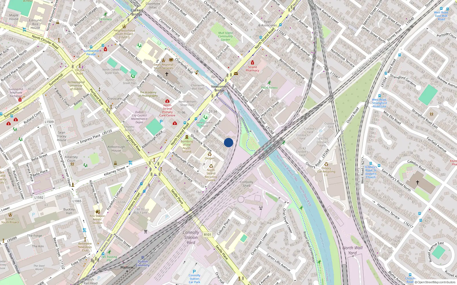 Overhead map showing the location of 19 Shamrock Cottages, Dublin 1
