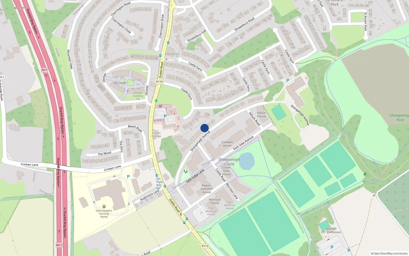 Overhead map showing the location of 19 Shanganagh Avenue, Dublin 18