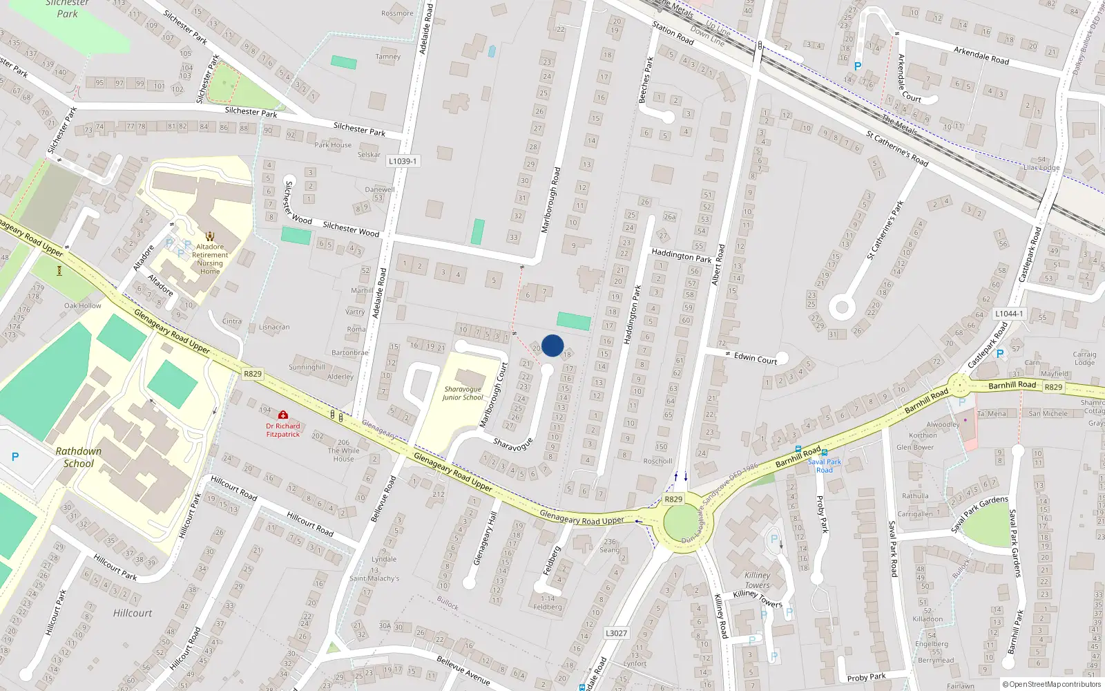 Overhead map showing the location of 19 Sharavogue, Glenageary, Co Dublin