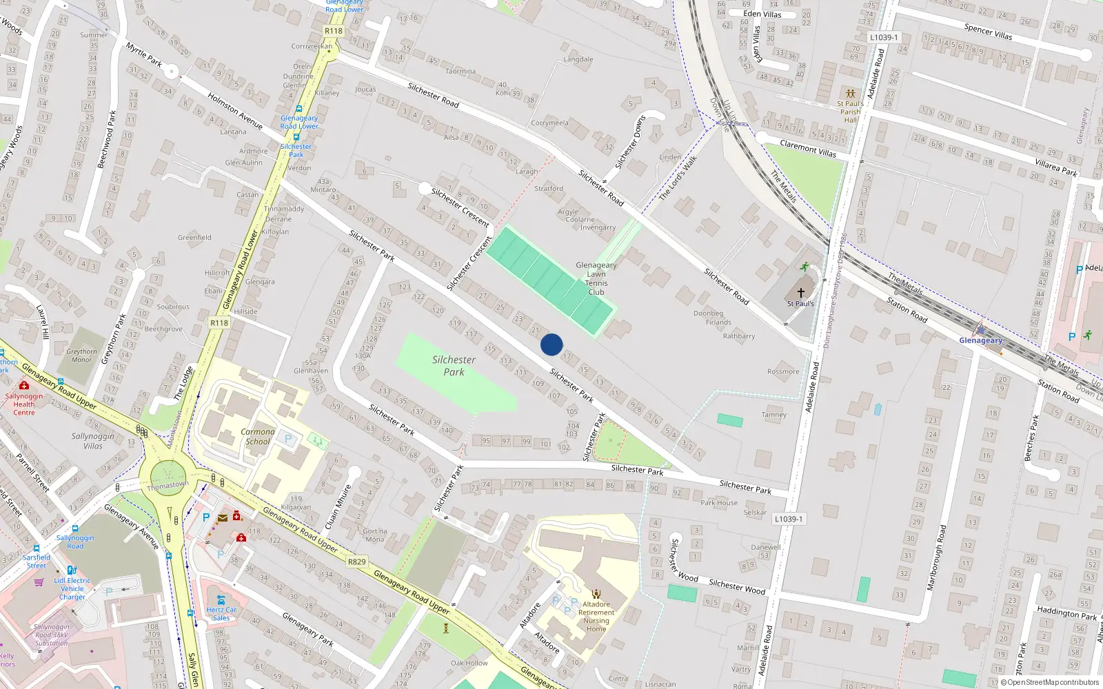 Overhead map showing the location of 19 Silchester Park, Dublin