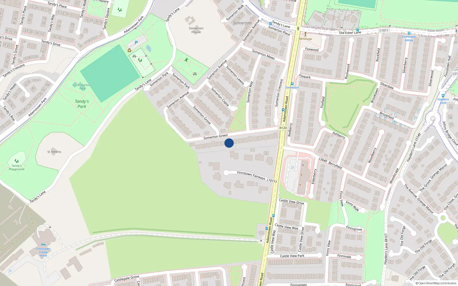 Overhead map showing the location of 19 Somerton Green, Finnstown