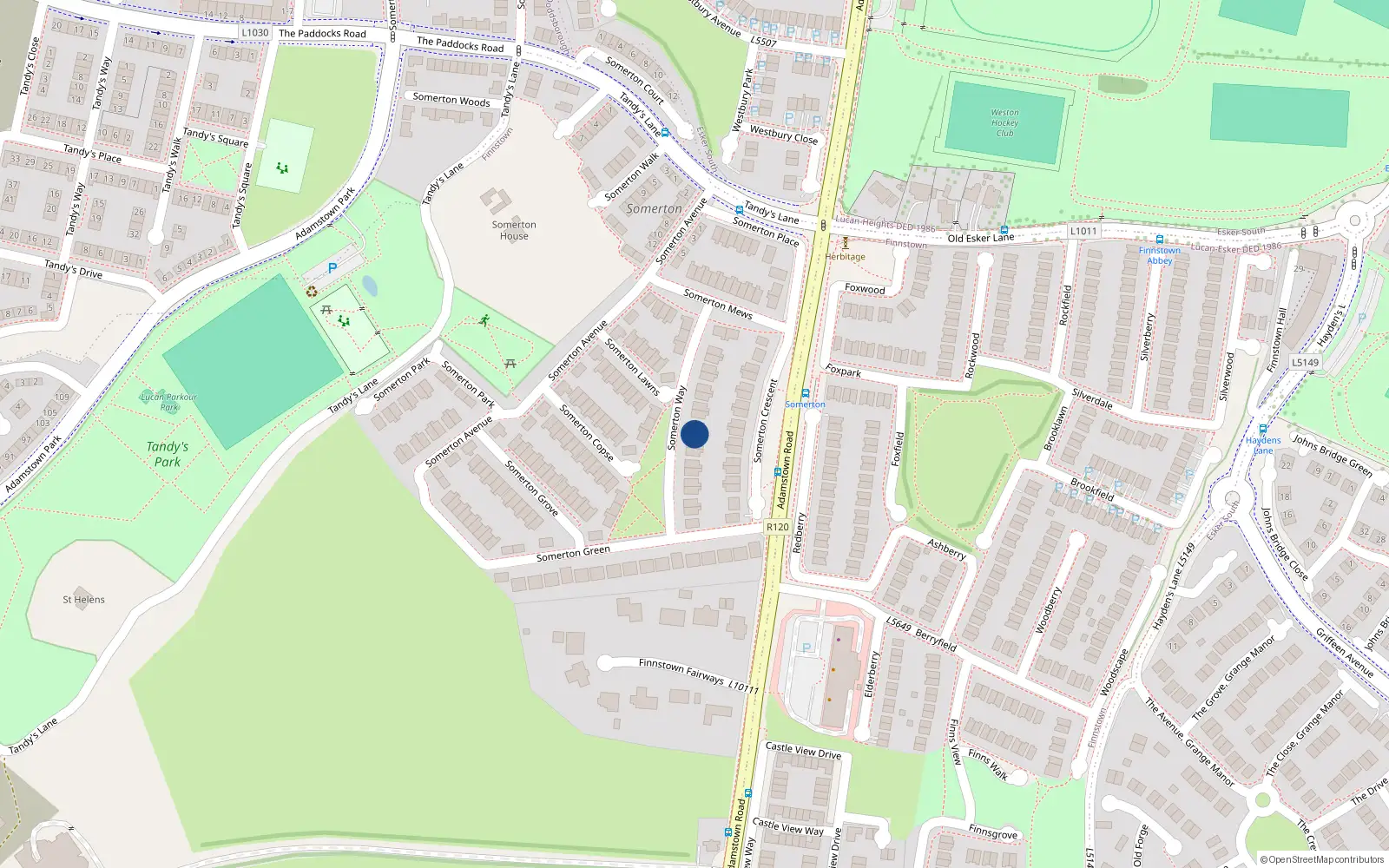 Overhead map showing the location of 19 Somerton Way, Finnstown