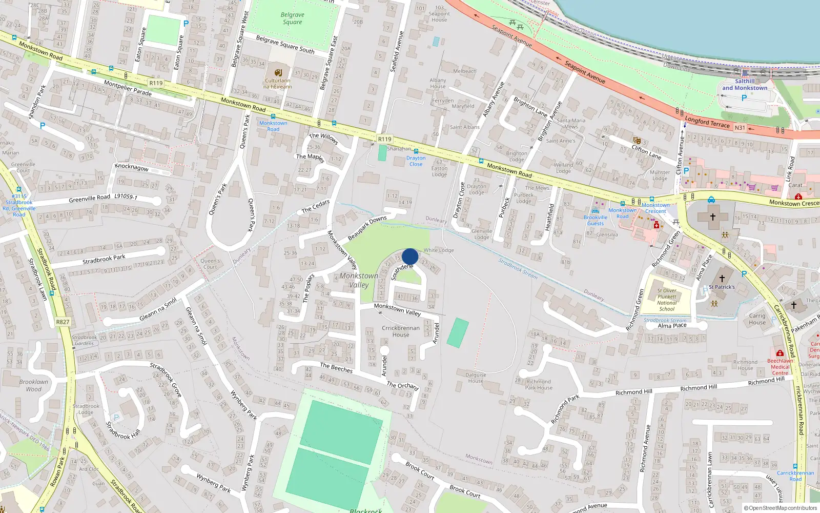 Overhead map showing the location of 19 Southdene, Monkstown Valley, Monkstown