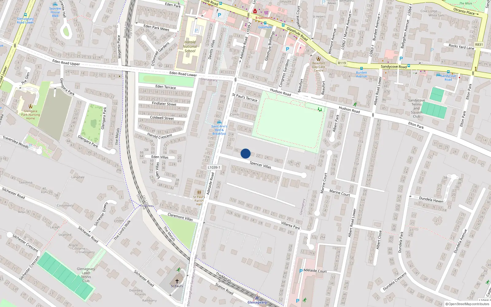 Overhead map showing the location of 19 Spencer Villas, Glenageary, Co. Dublin