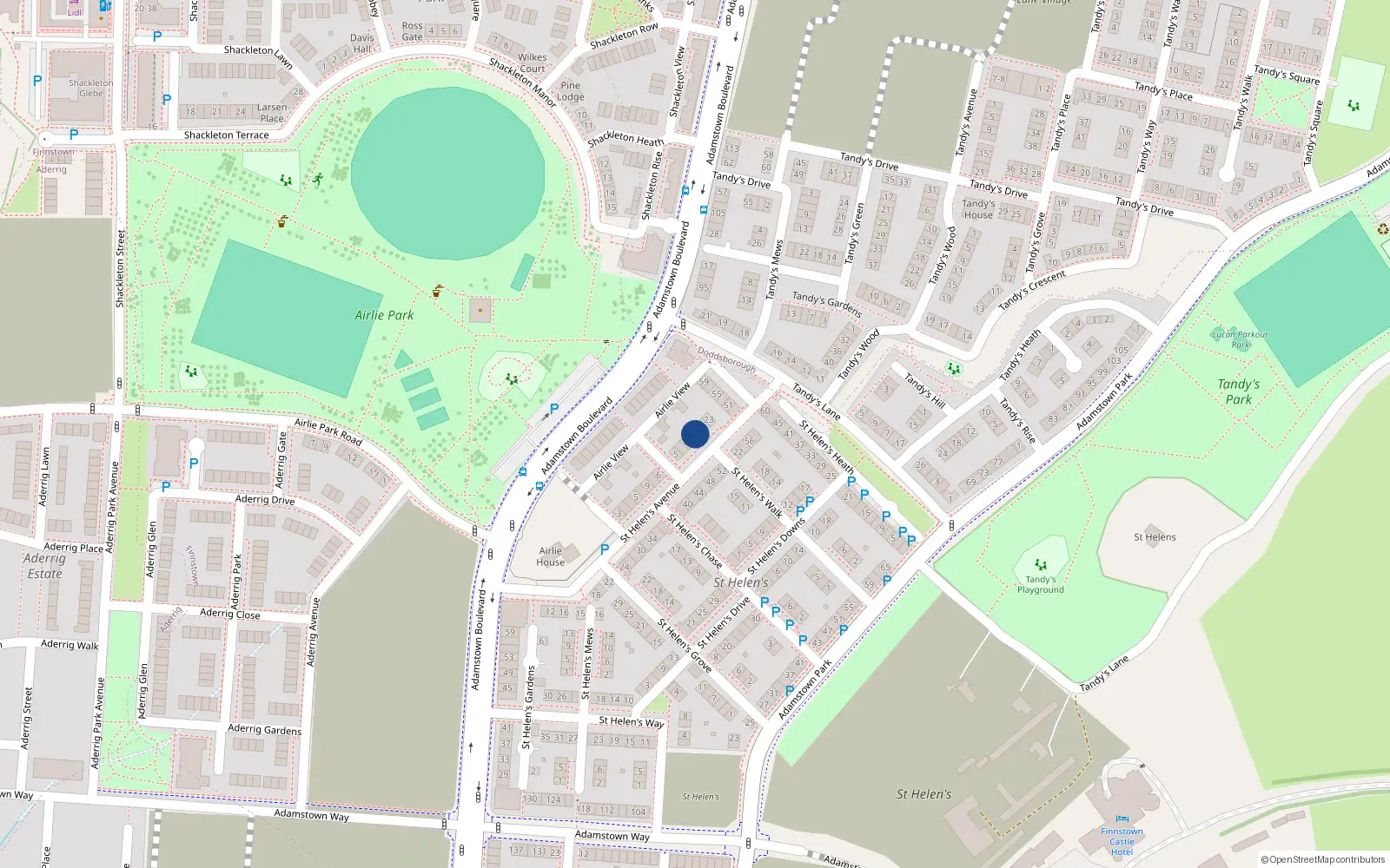 Overhead map showing the location of 19 Saint Helen's Avenue, Lucan