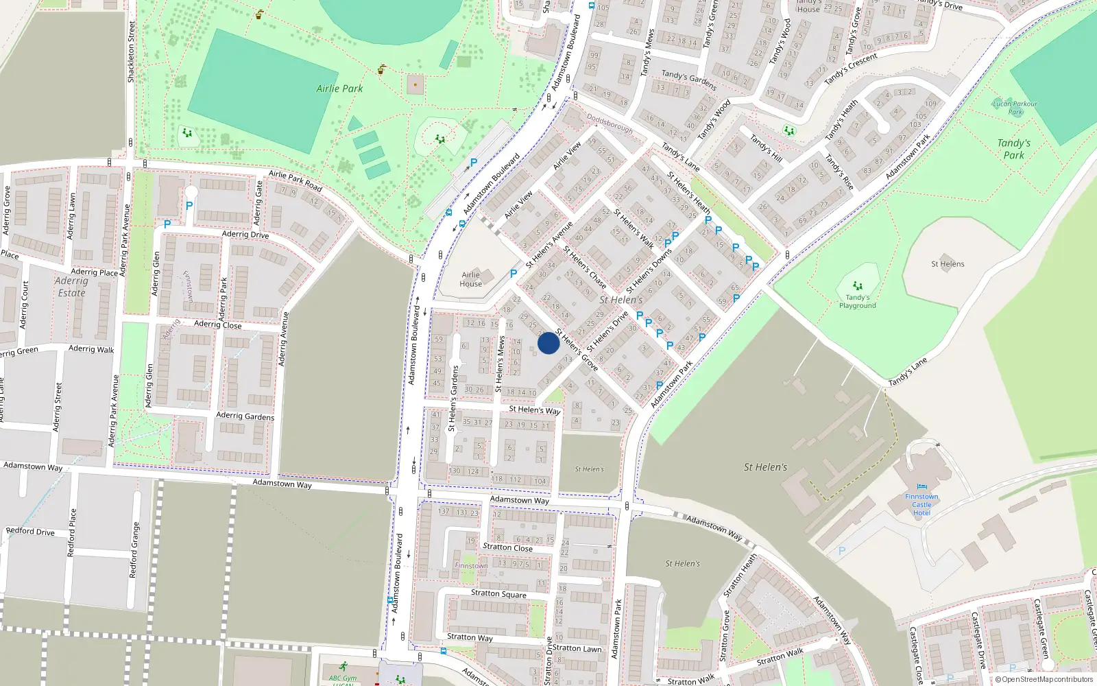 Overhead map showing the location of 19 Saint Helen's Grove, Lucan