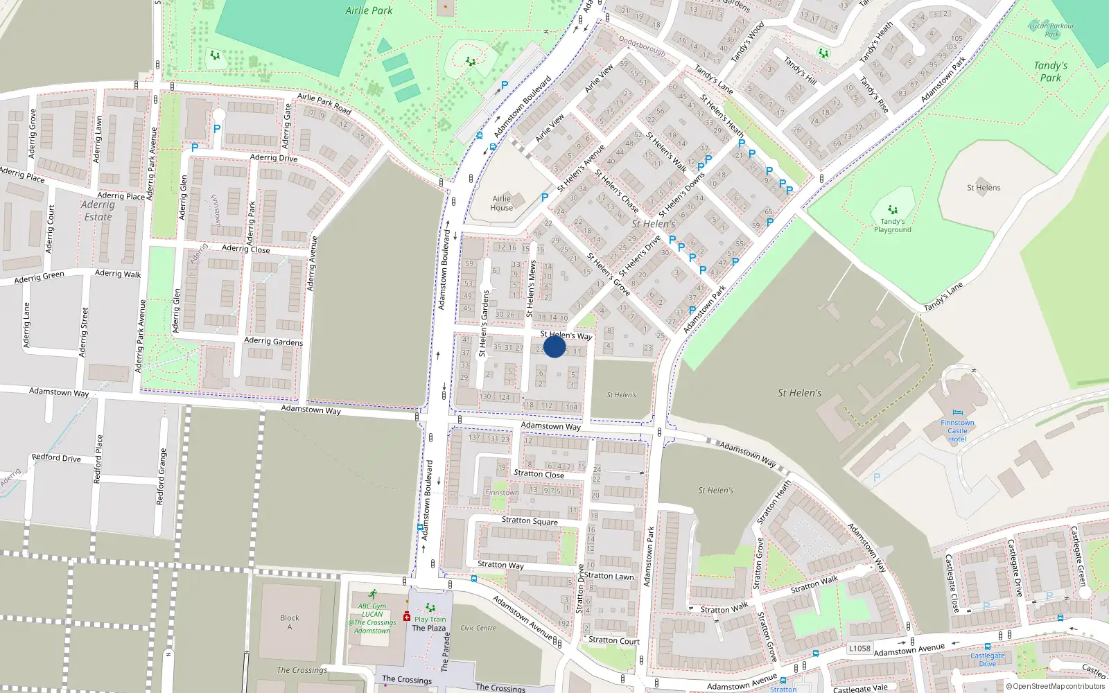 Overhead map showing the location of 19 Saint Helens Way, Lucan