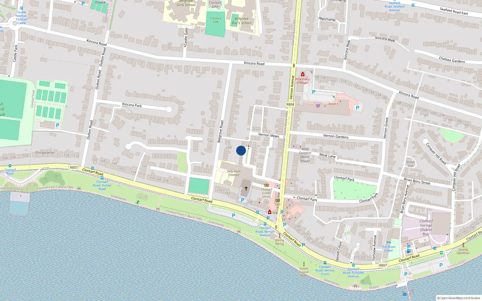 Overhead map showing the location of 19 St Josephs Square, Clontarf, Dublin 3