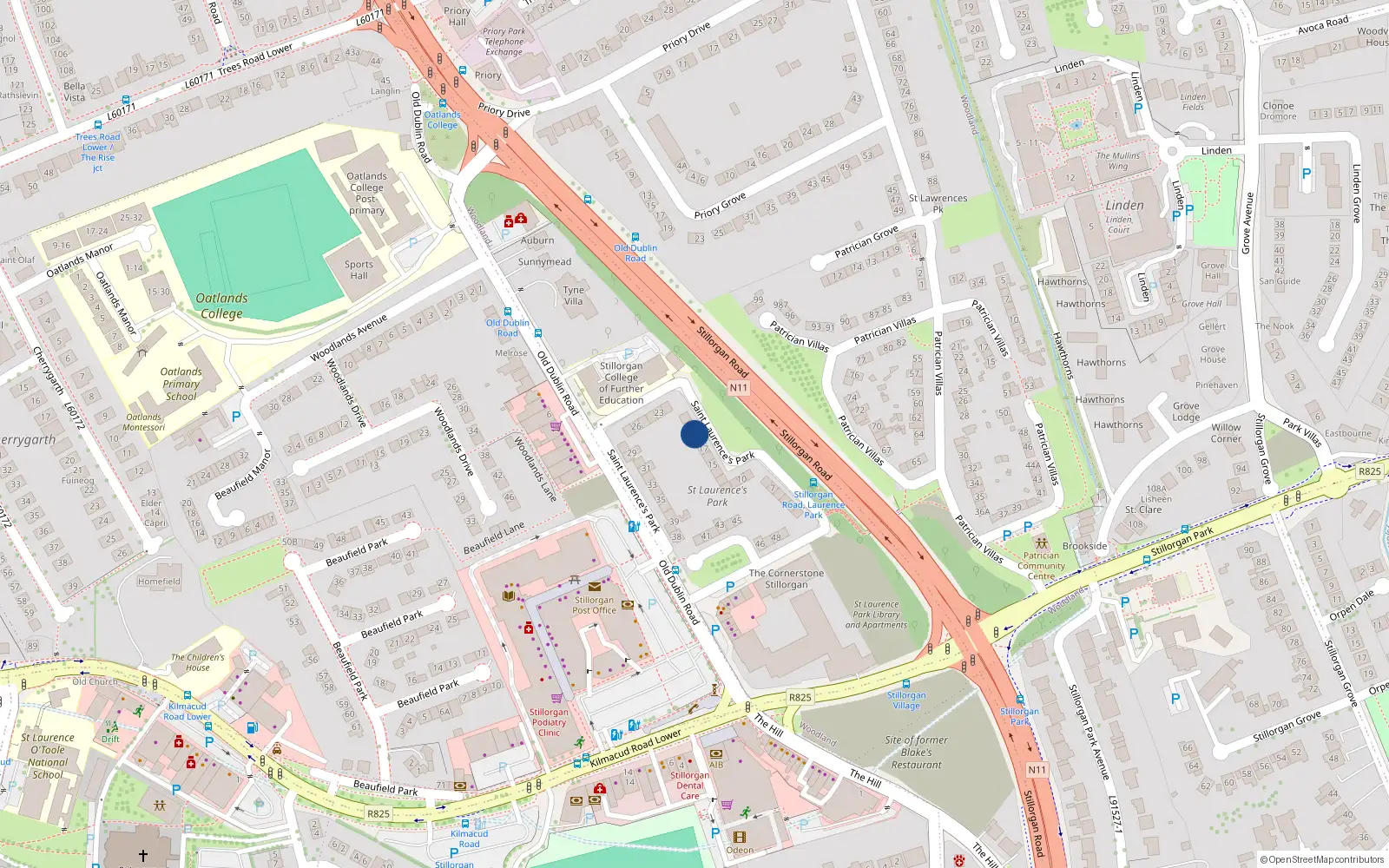 Overhead map showing the location of 19 St Laurences Park, Stillorgan, Dublin