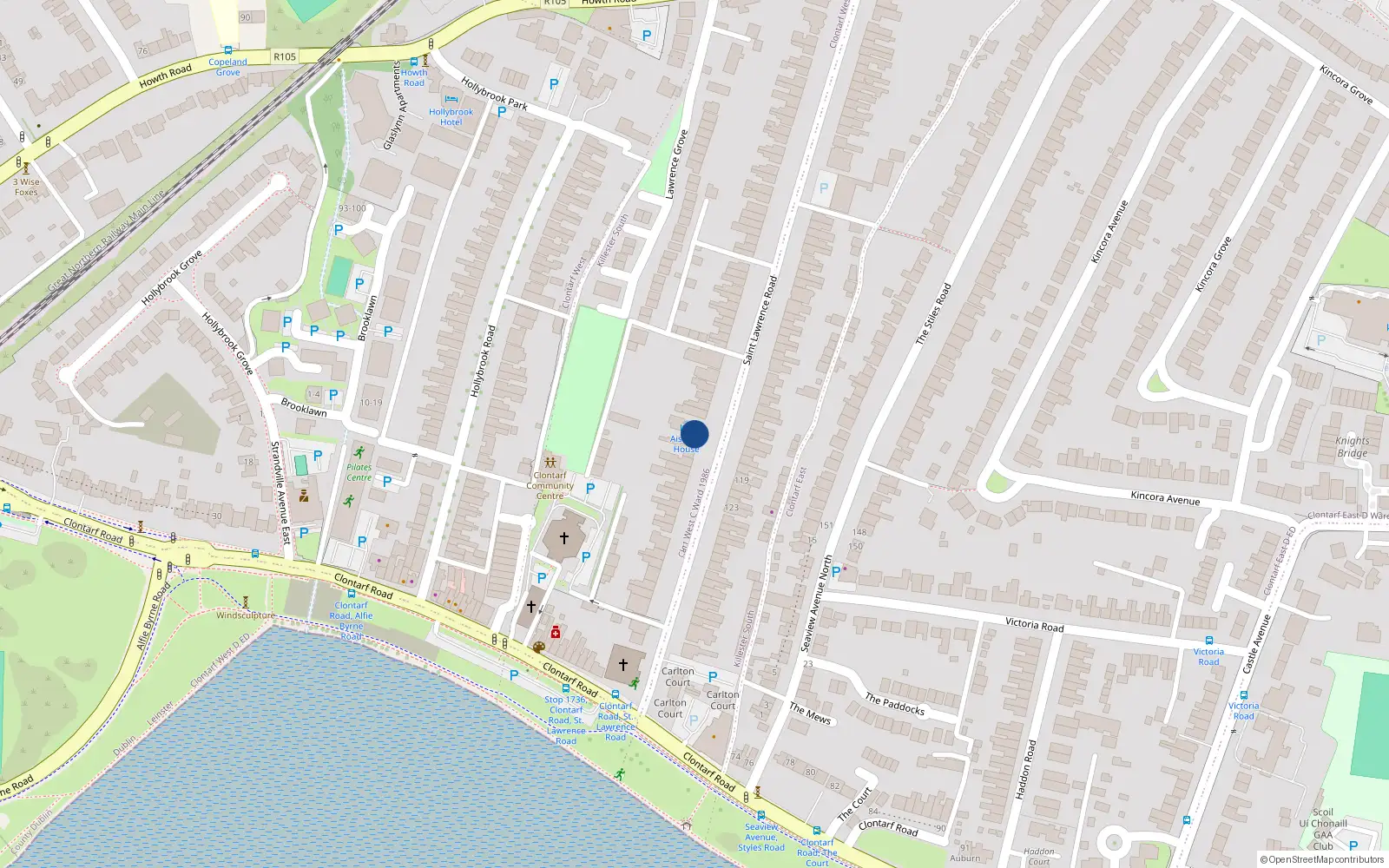 Overhead map showing the location of 19 St Lawrence Road, Clontarf, Dublin 3