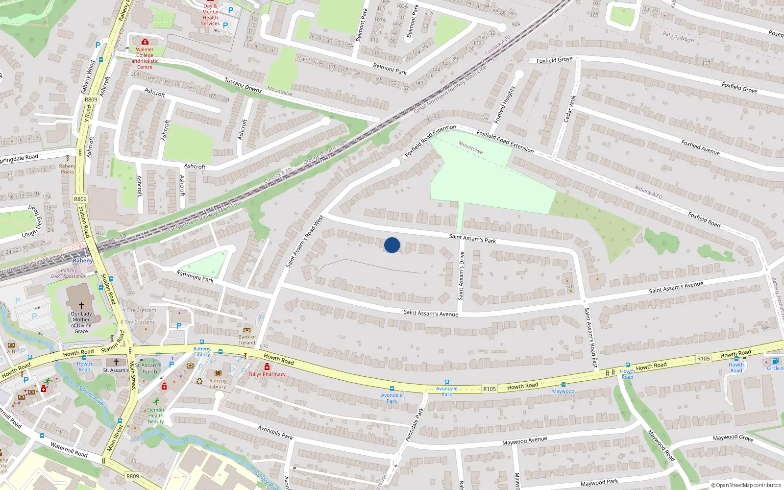 Overhead map showing the location of 19 Stassams Park, Raheny, Dublin 5