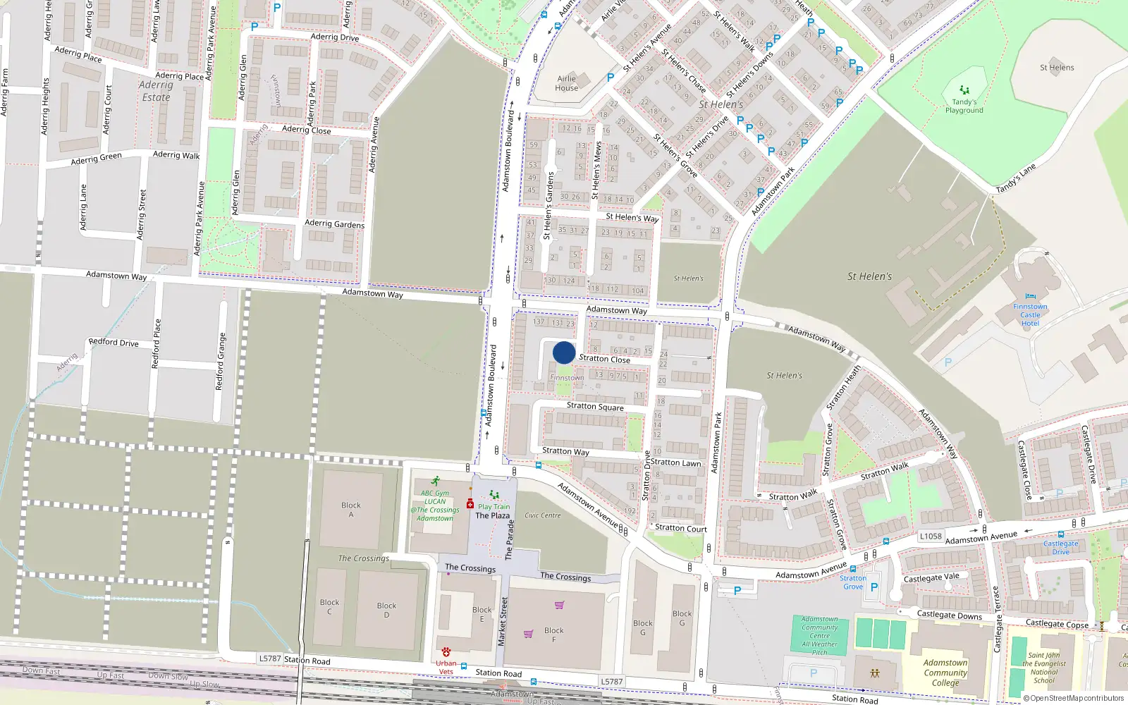 Overhead map showing the location of 19 Stratton Close, Lucan