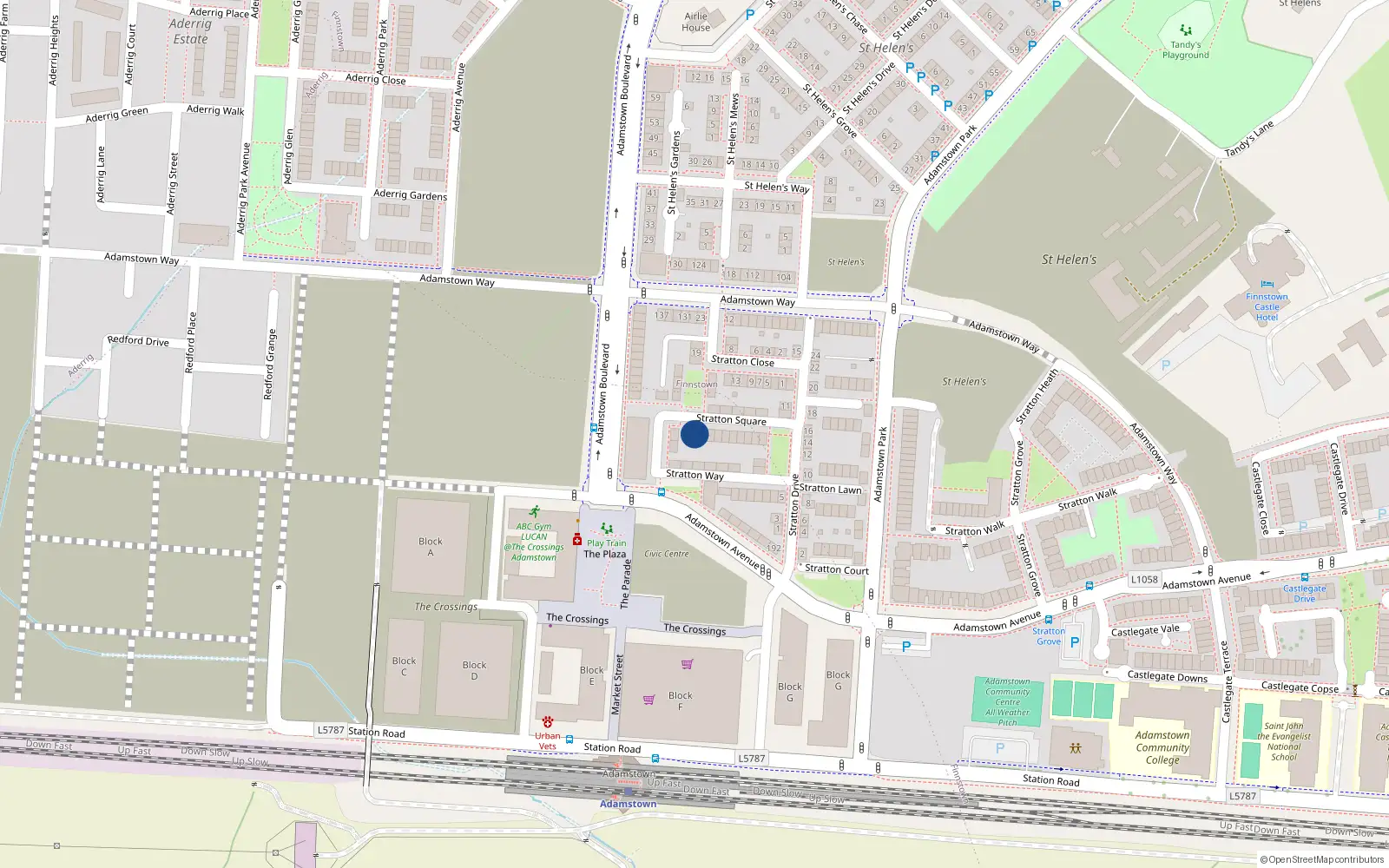 Overhead map showing the location of 19 Stratton Square, Lucan